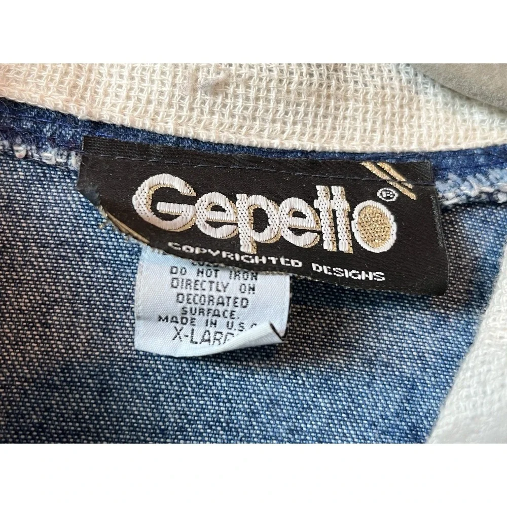 Vtg Gepetto Womens Blue Denim Gold Studs Jacket & Matching Pull on Pants XL SET